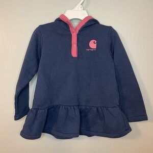 Carhartt Toddler Girl Button Pullover Hoodie Hooded Sweatshirt Navy Pink 2T